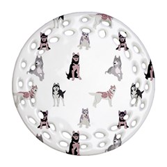 Husky Dogs With Sparkles Round Filigree Ornament (two Sides) by SychEva