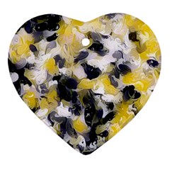 Black, Gray And Yellow Swirls Heart Ornament (two Sides) by Khoncepts