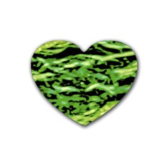 Green  Waves Abstract Series No11 Rubber Coaster (heart) by DimitriosArt