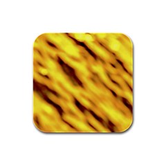 Yellow  Waves Abstract Series No8 Rubber Square Coaster (4 Pack) by DimitriosArt