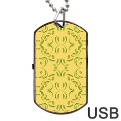 Floral Folk Damask Pattern Fantasy Flowers Floral Geometric Fantasy Dog Tag Usb Flash (two Sides) by Eskimos