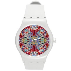 Red Feathers Round Plastic Sport Watch (m) by kaleidomarblingart