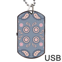 Floral Folk Damask Pattern Fantasy Flowers Floral Geometric Fantasy Dog Tag Usb Flash (two Sides) by Eskimos