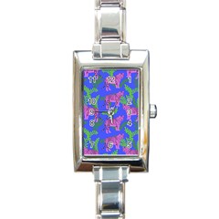 Pink Tigers On A Blue Background Rectangle Italian Charm Watch by SychEva
