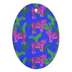 Pink Tigers On A Blue Background Oval Ornament (two Sides) by SychEva