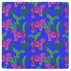 Pink Tigers On A Blue Background Uv Print Square Tile Coaster  by SychEva