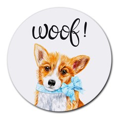 Welsh Corgi Pembrock With A Blue Bow Round Mousepads by ladynatali