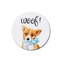 Welsh Corgi Pembrock With A Blue Bow Rubber Round Coaster (4 Pack)