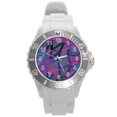 3d Lovely Geo Lines Round Plastic Sport Watch (l) by Uniqued