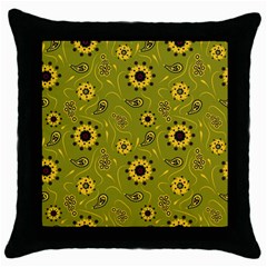 Floral Pattern Paisley Style  Throw Pillow Case (black) by Eskimos