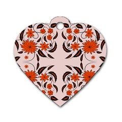 Floral Folk Damask Pattern  Dog Tag Heart (one Side) by Eskimos