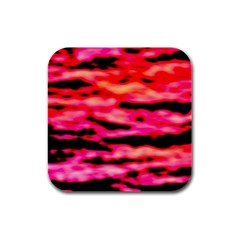 Red  Waves Abstract Series No15 Rubber Square Coaster (4 Pack) by DimitriosArt