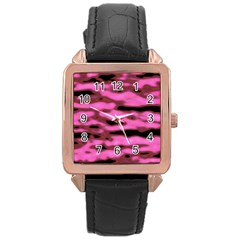 Pink  Waves Abstract Series No1 Rose Gold Leather Watch  by DimitriosArt