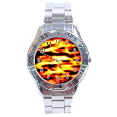 Red  Waves Abstract Series No19 Stainless Steel Analogue Watch by DimitriosArt