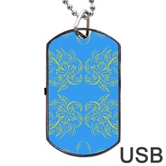 Floral Folk Damask Pattern Fantasy Flowers Floral Geometric Fantasy Dog Tag Usb Flash (two Sides) by Eskimos