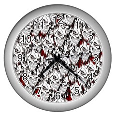 Demonic Skulls Pattern, Spooky Horror, Halloween Theme Wall Clock (silver) by Casemiro