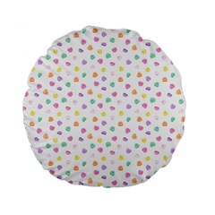 Valentines Day Candy Hearts Pattern - White Standard 15  Premium Flano Round Cushions by JessySketches