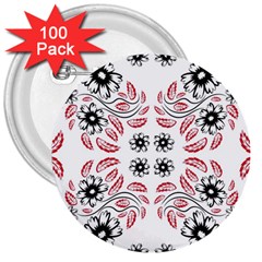 Folk Flowers Print Floral Pattern Ethnic Art 3  Buttons (100 Pack)  by Eskimos