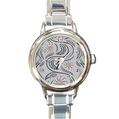 Folk Flowers Print Floral Pattern Ethnic Art Round Italian Charm Watch by Eskimos