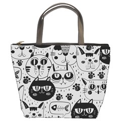 Black Outline Cat Heads Bucket Bag