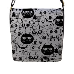 Black Outline Cat Heads Flap Closure Messenger Bag (l) by crcustomgifts