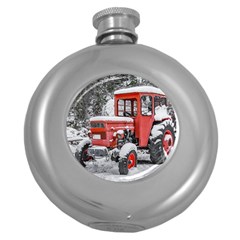 Tractor Parked, Olympus Mount National Park, Greece Round Hip Flask (5 Oz) by dflcprintsclothing