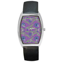 Folk Flowers Print Floral Pattern Ethnic Art Barrel Style Metal Watch by Eskimos