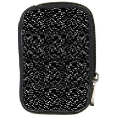 Pixel Grid Dark Black And White Pattern Compact Camera Leather Case by dflcprintsclothing