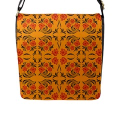 Floral Folk Damask Pattern  Flap Closure Messenger Bag (l) by Eskimos