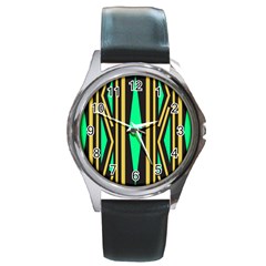 Abstract Pattern Geometric Backgrounds Round Metal Watch