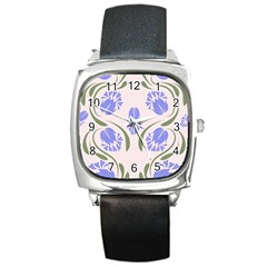 Folk Flowers Print Floral Pattern Ethnic Art Square Metal Watch by Eskimos