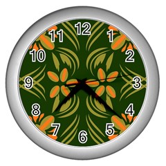 Folk Flowers Print Floral Pattern Ethnic Art Wall Clock (silver)