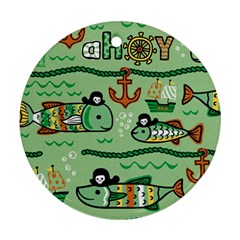 Seamless Pattern Fishes Pirates Cartoon Ornament (round)