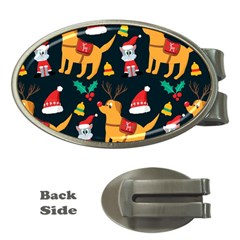 Funny Christmas Pattern Background Money Clips (oval)  by Jancukart