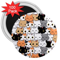 Cute-cat-kitten-cartoon-doodle-seamless-pattern 3  Magnets (100 Pack) by Jancukart