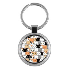 Cute-cat-kitten-cartoon-doodle-seamless-pattern Key Chain (round) by Jancukart