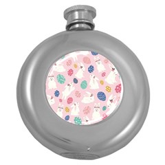 Cute Bunnies Easter Eggs Seamless Pattern Round Hip Flask (5 Oz) by Jancukart