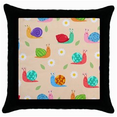 Seamless Pattern Cute Snail With Flower Leaf Throw Pillow Case (black)