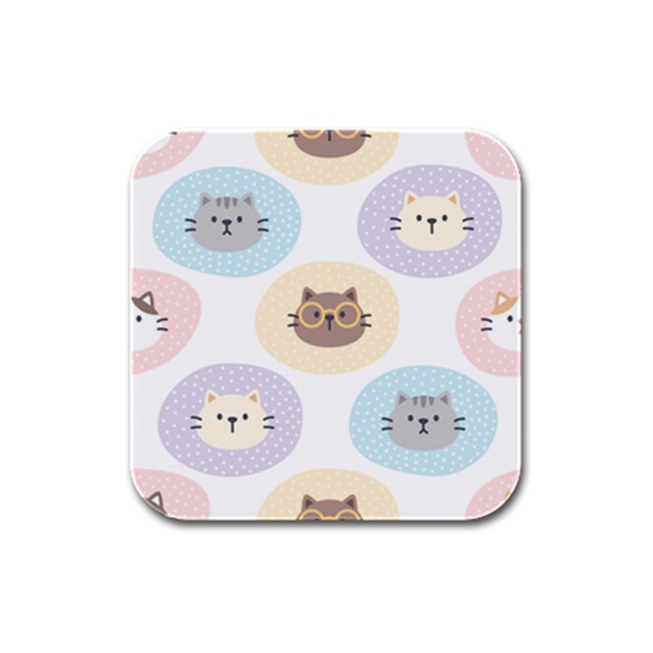 Cute Cat Seamless Pattern Background Rubber Square Coaster (4 pack)