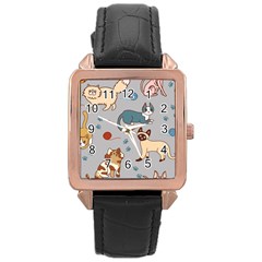 Cats Pattern Rose Gold Leather Watch 