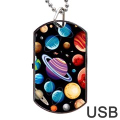 Background-with-many-planets-space Dog Tag Usb Flash (one Side)