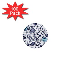 Hand-drawn-back-school-pattern 1  Mini Buttons (100 Pack) 