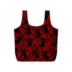 Halloween Goth Cat Pattern In Blood Red Full Print Recycle Bag (s) by NerdySparkleGoth