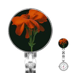 Red Geranium Over Black Background Stainless Steel Nurses Watch by dflcprintsclothing