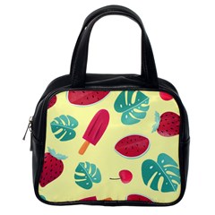 Watermelon Leaves Cherry Background Pattern Classic Handbag (one Side) by nate14shop