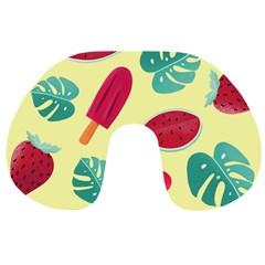 Watermelon Leaves Cherry Background Pattern Travel Neck Pillow by nate14shop