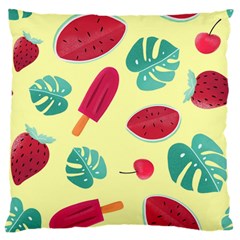 Watermelon Leaves Cherry Background Pattern Large Flano Cushion Case (one Side) by nate14shop