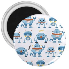 Seamless Pattern With Funny Robot Cartoon 3  Magnets by Jancukart