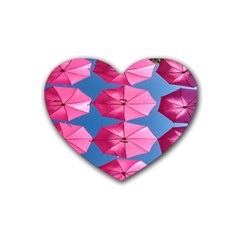 Pink Umbrella Rubber Heart Coaster (4 Pack)