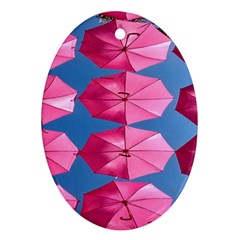 Pink Umbrella Oval Ornament (two Sides) by nate14shop